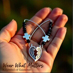 Angel Wings & Cross Dangle Earrings! Goth! Grief Loss Pain! Lightweight!!!